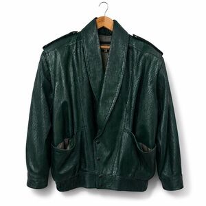BOVINES Leather Jacket Men’s 40 Forest Green Textured Shawl Collar Canada Made